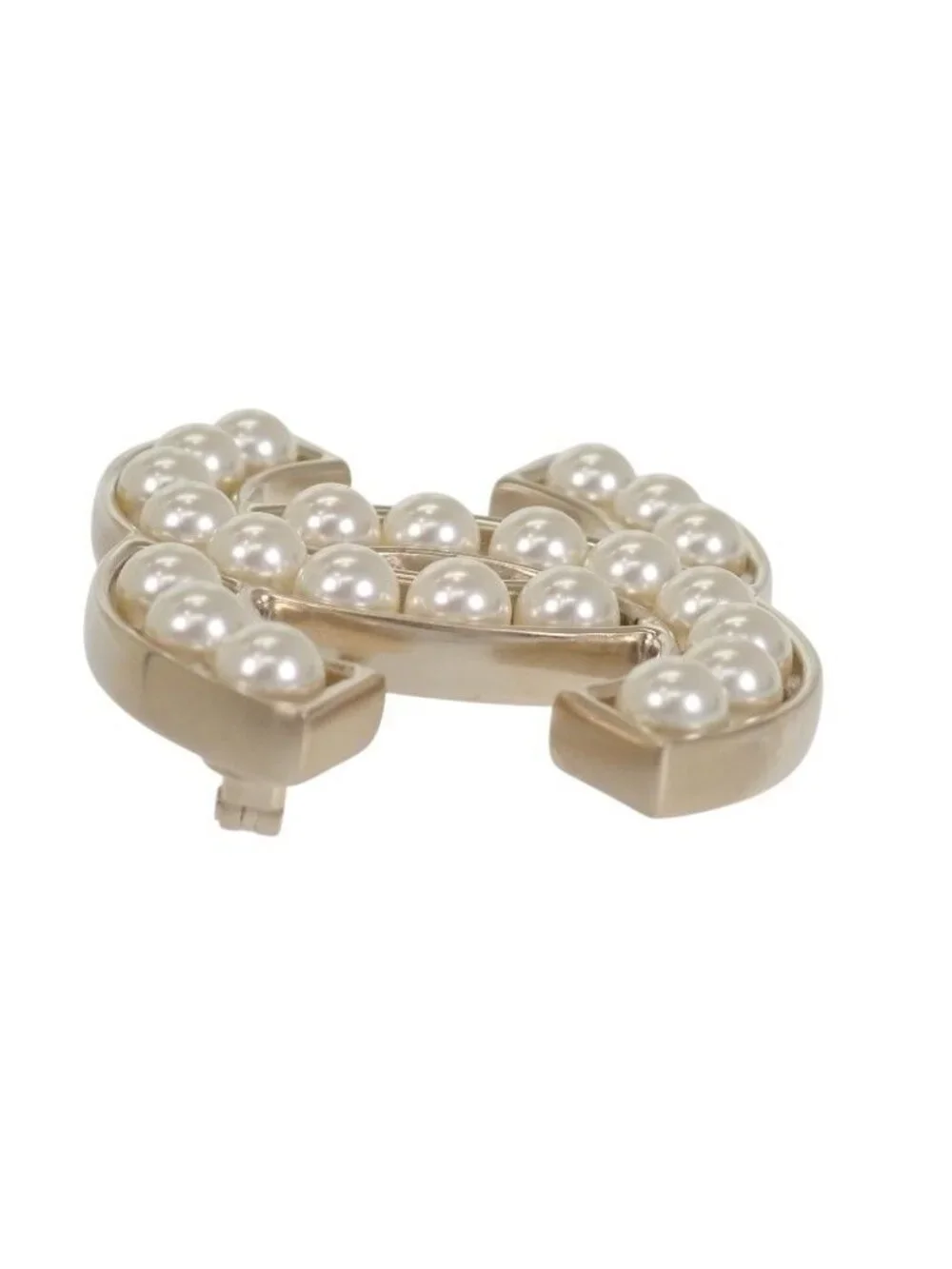 Chanel CC Logo Pearl Brooch Metal Faux White Gold White